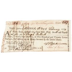 1779 Declaration Signer FRANCIS HOPKINSON Document 3rd US Bill of Exchange Paris