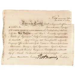 1795 Signer ROBERT MORRIS Signed North American Land Company Stock Document