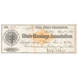 1882 JOSEPH PULITZER Autograph Document, Signed Check