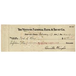 1920 ORVILLE WRIGHT Signed Check, Wright Brothers Photo