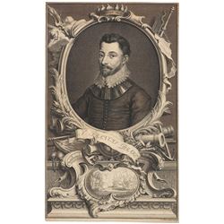 c. 1760 Engraving of English Admiral Sir Francis Drake by Jacobus Houbraken