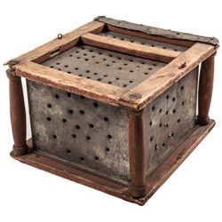 c. 1760s Colonial Era Wood and Punched Tin Antique Foot Warmer