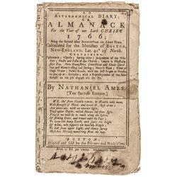 1766 PAUL REVERE Eclipse Woodcut Engraving within Nath. Ames’ Boston Almanac