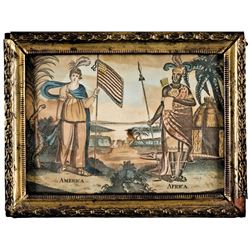 c. 1790 18th Century Hand-Colored Allegorical Print Showing AMERICA and AFRICA