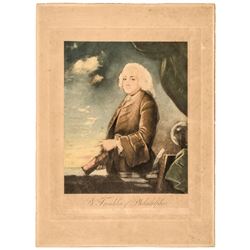 c. 1760 Mezzotint Engraving: B. Franklin of Philadelphia