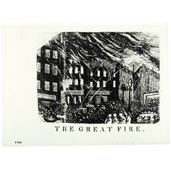 c. 1839 Printing Woodblock - PHILADELPHIA FIRE, Appeared in Spirit of the Times