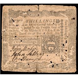 Colonial Currency PA. April 3, 1772 Note Signed JOHN MORTON Signer Dec. of Inde.