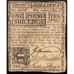 Colonial Currency, 1769 Pennsylvania Note Signed by JOHN NIXON, PCGS VF-30