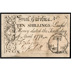 Colonial Currency, CHARLES PINCKNEY, JR. Signed South Carolina. April 10, 1778