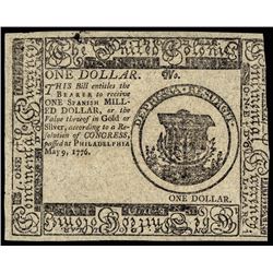 Continental Currency, May 9, 1776 Continental Congress $1 Blue Detector Note