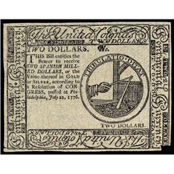 Continental Currency July 22, 1776 Two Dollars Blue Detector PCGS Ch Abt New-55