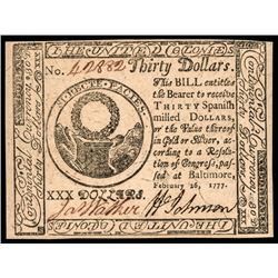 Continental Currency February 26, 1777. Thirty Dollars. PCGS Choice New-63 PPQ