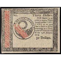 Continental Currency Jan. 14, 1779 $30 Blue Paper Detector PCGS Ch Abt New-55PPQ