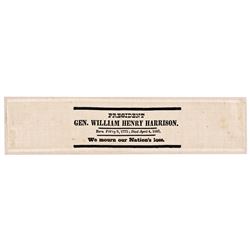 Rare 1841 President William Henry Harrison Horizontal Mourning Silk Ribbon