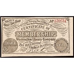 c. 1850 Washington Library Company, Lottery Ticket. Aid Of The Orphan Institute