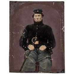 Civil War Union Soldier Handcolored Full Plate Tintype in Uniform with his Sword