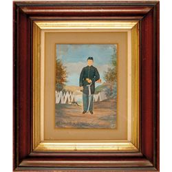c. 1860s Civil War Era Original Watercolor Artwork Of A Civil War Union Soldier