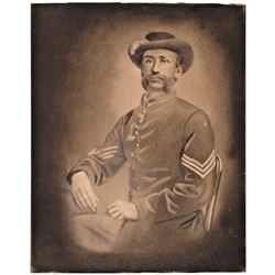 c. 1860s Civil War Era Union Army Soldiers Portrait Art In Charcoal Framed, Nice