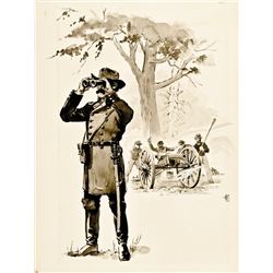 1860s Civil War Era Union General + Soldiers Hand-Drawn Ink Illustration Artwork
