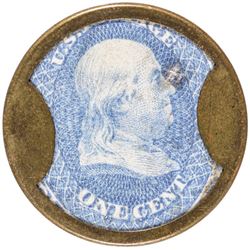 Encased Postage Stamp, 1¢, JOSEPH L. BATES, FANCYGOODS as One Word Type, Boston