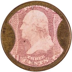 Encased Postage Stamp, 3¢, Rare JOHN GAULT with RIBBED FRAME Less Than 5 Known!