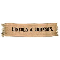 Rare Design LINCOLN & JOHNSON. 1864 Presidential Campaign Silk Ribbon