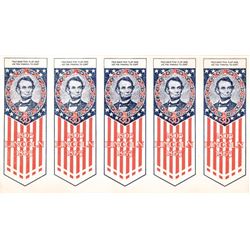 1865 Uncut Sheet of Five Abraham Lincoln Paper Memorial or Tribute Coat Badges