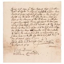1746 Early Colonial Massachusetts Receipt for Sale of a Slave Boy Named Prince