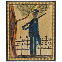 c. 1900-30s Superb Black Americana Folk Art Applique + Watercolor Artwork