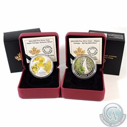 Lot of 2x 2014 Canada $20 Maple Canopy Fine Silver Coins - Autumn Allure (Capsule scratched on back)