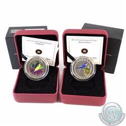 Lot of 2x Canada 25-cent Coloured Bird Coins - 2010 Goldfinch & 2011 Barn Swallow. 2pcs
