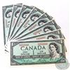 Image 1 : 8 x 1954 $1.00 Notes with Lawson-Bouey Signatures and Consecutive Serial Numbers. 8 pcs