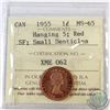 Image 1 : 1955 Canada 1-cent Hanging 5 Small Denticle SF ICCS Certified MS-65 Red