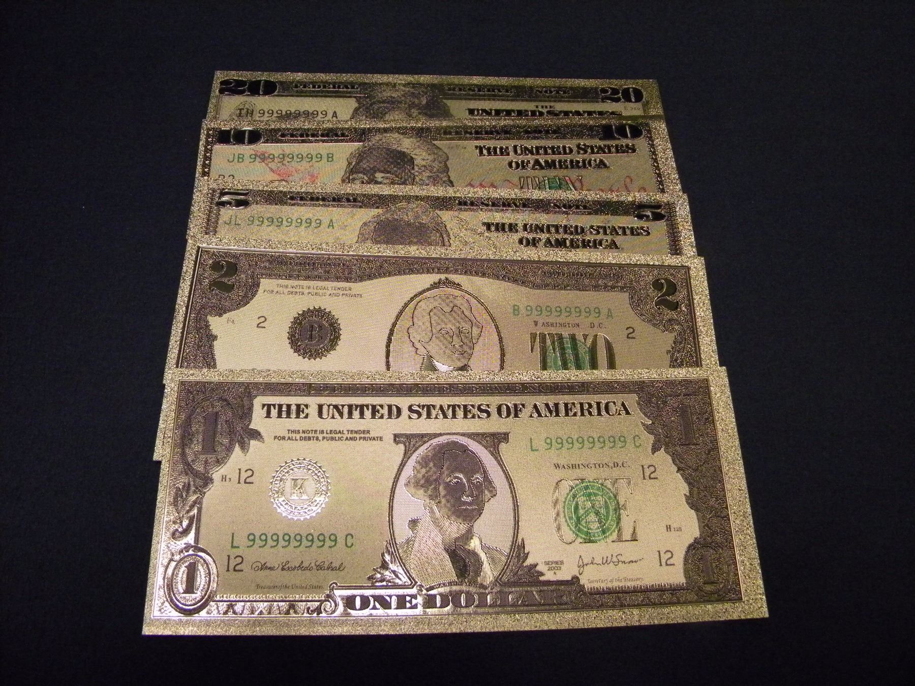 24K AMERICAN COLLECTIBLE DOLLAR BILLS (1,2,5,10,20)