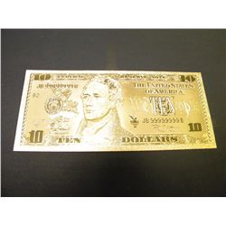 24K GOLD FOIL AMERICAN 10 DOLLAR BILL