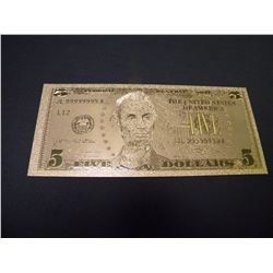 24K GOLD FOIL AMERICAN 5 DOLLAR BILL