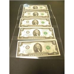 CONSEQUITIVE UNCIRCULATED AMERICAN 2 DOLLAR BILLS 2013 SERIES