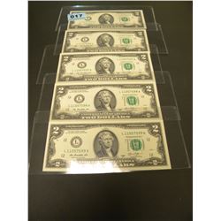 CONSEQUITIVE UNCIRCULATED AMERICAN 2 DOLLAR BILLS 2013 SERIES