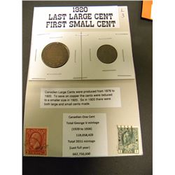 HISTORIC 1920 LAST LARGE CENT & FIRST SMALL CENT COINS