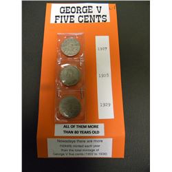 GEORGE V FIVE CENTS COLLECTIBLE COINS 1927/1928/1929