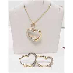 10K Yellow and White Gold Heart-Shaped Earrings and Necklace Set, Insurance Value $600