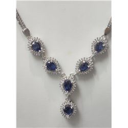 Sterling Silver Sapphire (2.42ct) and Cubic Zirconia Necklace, Insurance Value $1050