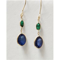 14K Yellow Gold Enhanced Sapphire and Emerald (3.90 ct total) Earrings, Insurance Value $1244