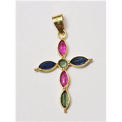 18K Yellow Gold Multi-Coloured Sapphire (total 0.92ct) Pendant, Insurance Value $1787