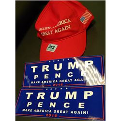 MAKE AMERICA GREAT AGAIN BASEBALL CAP & 2 TRUMP ELECTION BUMPER STICKERS