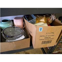 2 BOXES OF MISC GLASSWARE/POTS