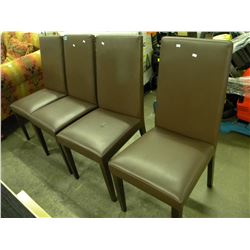 4 MATCHING BROWN LEATHER HIGH BACK DINING CHAIRS