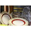 Image 2 : STAFFORDSHIRE MIDWINTER CHINA DINNER PLATES AND PLATTER AND SILVER PLATE AND BOX OF GLASSWARE