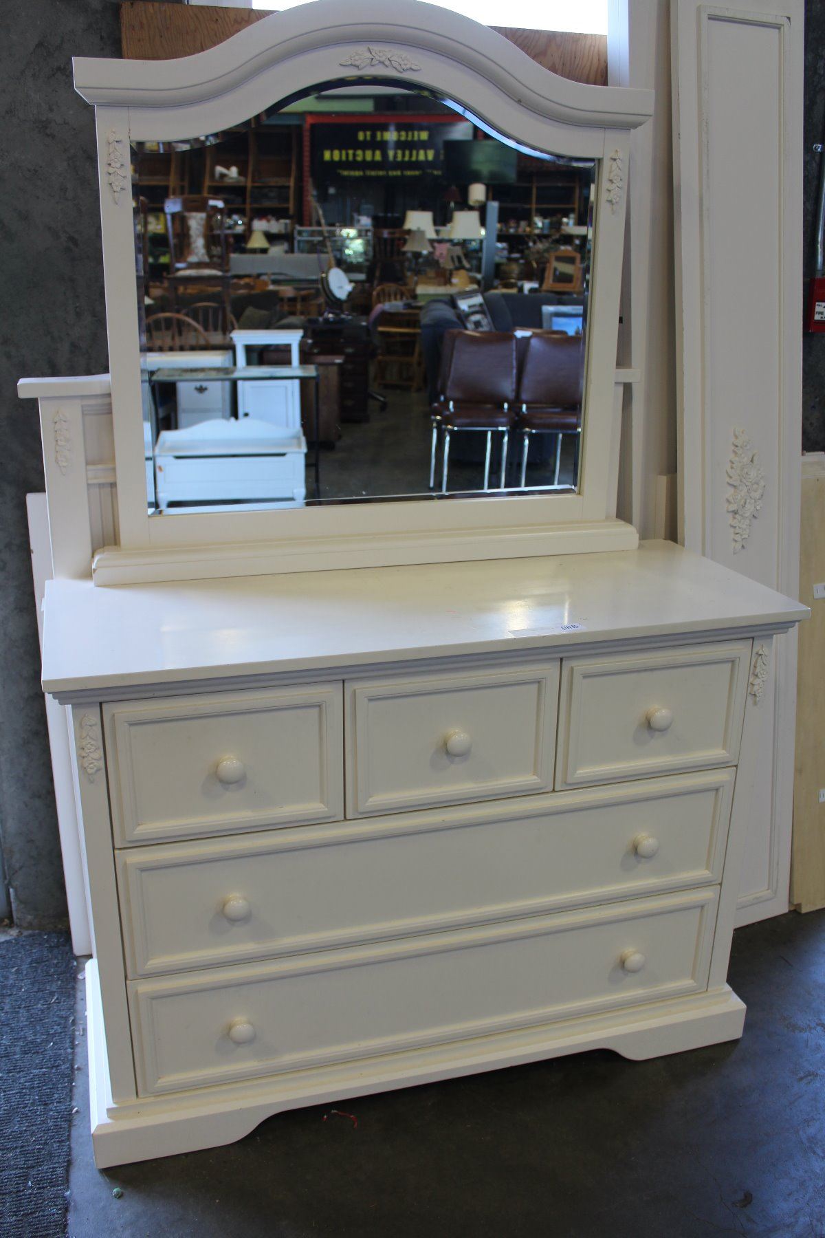 Cafe Kid White 5 Drawer Dresser With Bevelled Mirror