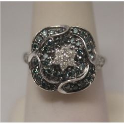 Lavish Blue & White Diamonds Silver Ring